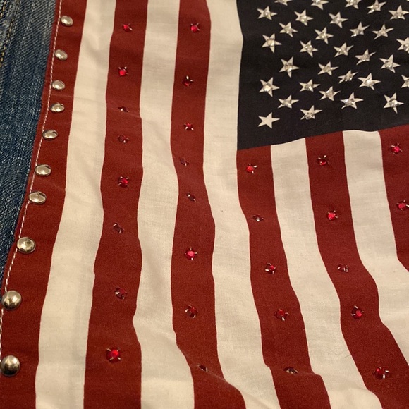 BoHo distressed Denim studded USA Jacket ......Patriotic - Picture 3 of 6